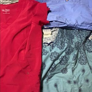 2 XL scrub tops, 2 L tall scrub pants